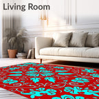 Red Teal Floral Scroll Medallion Rug