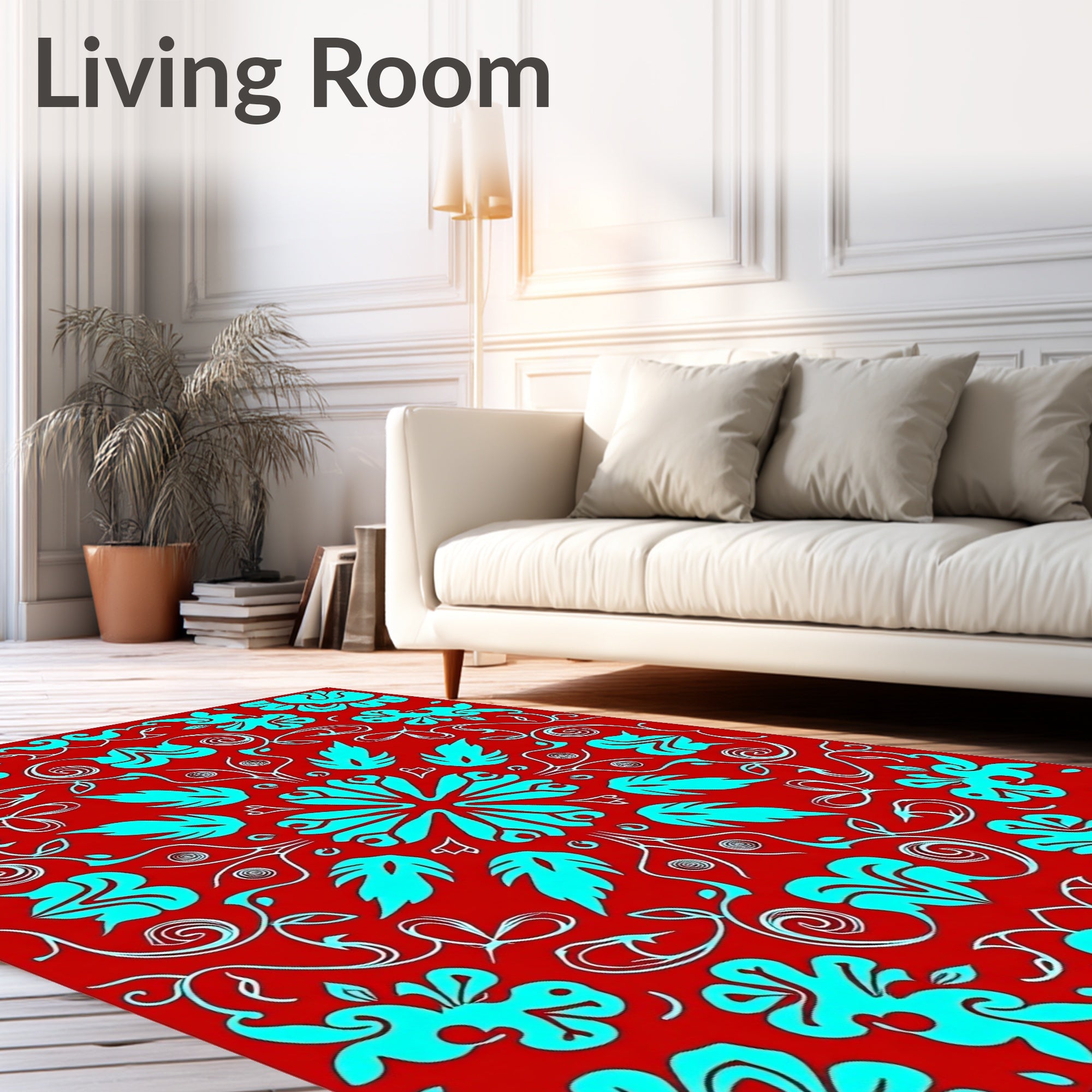 Red Teal Floral Scroll Medallion Rug