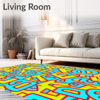 Bright Neon Graffiti Word Cloud Rug