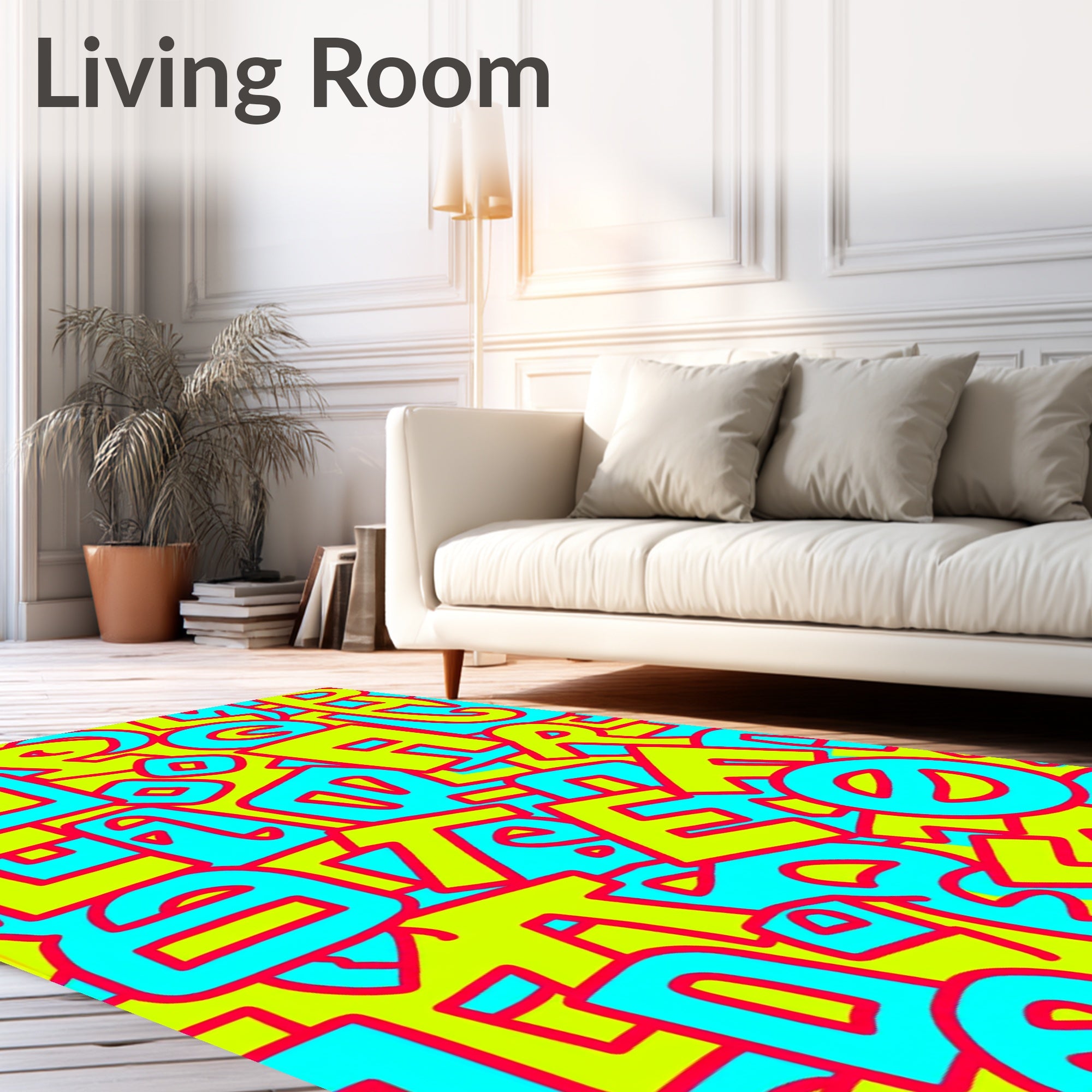 Bright Neon Graffiti Word Cloud Rug