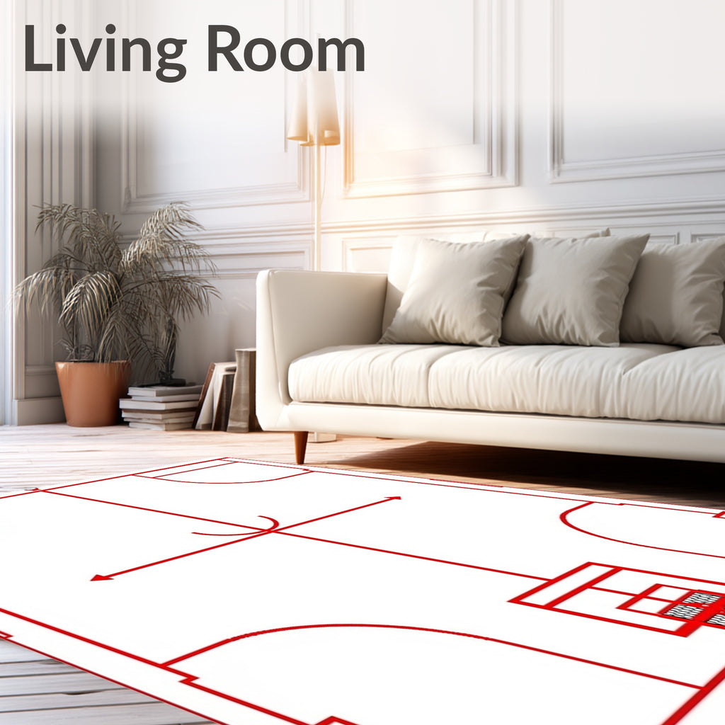 Red Line Art Basketball Court Rug