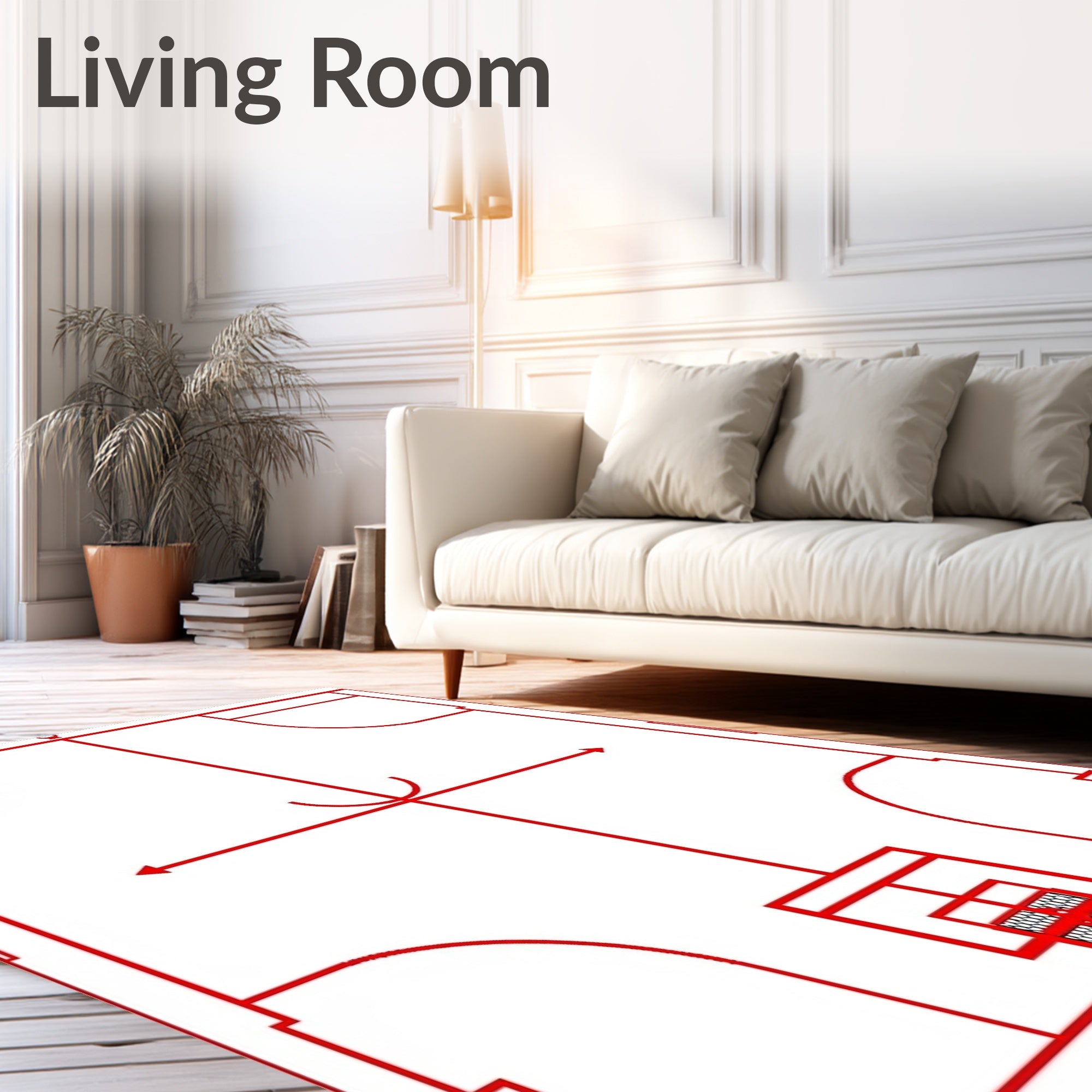 Red Line Art Basketball Court Rug