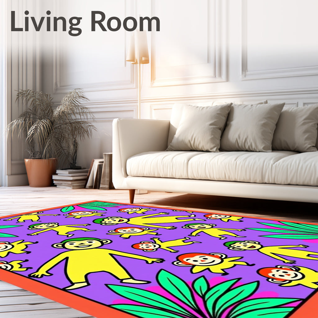 Playful Yellow Monkeys Jungle Foliage Rug