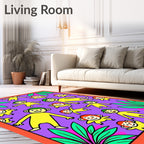 Playful Yellow Monkeys Jungle Foliage Rug