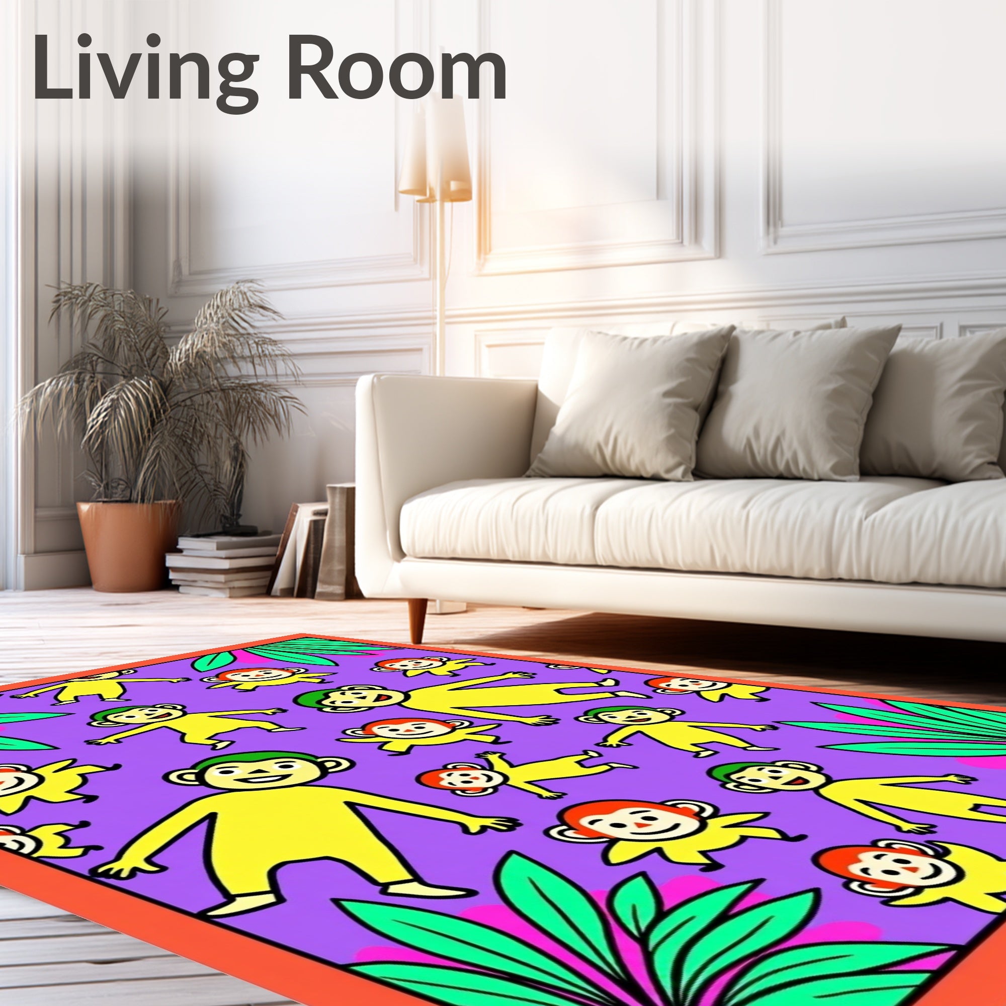 Playful Yellow Monkeys Jungle Foliage Rug