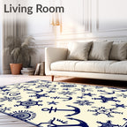 Nautical Navy Anchors Sunburst Snowflakes Rug