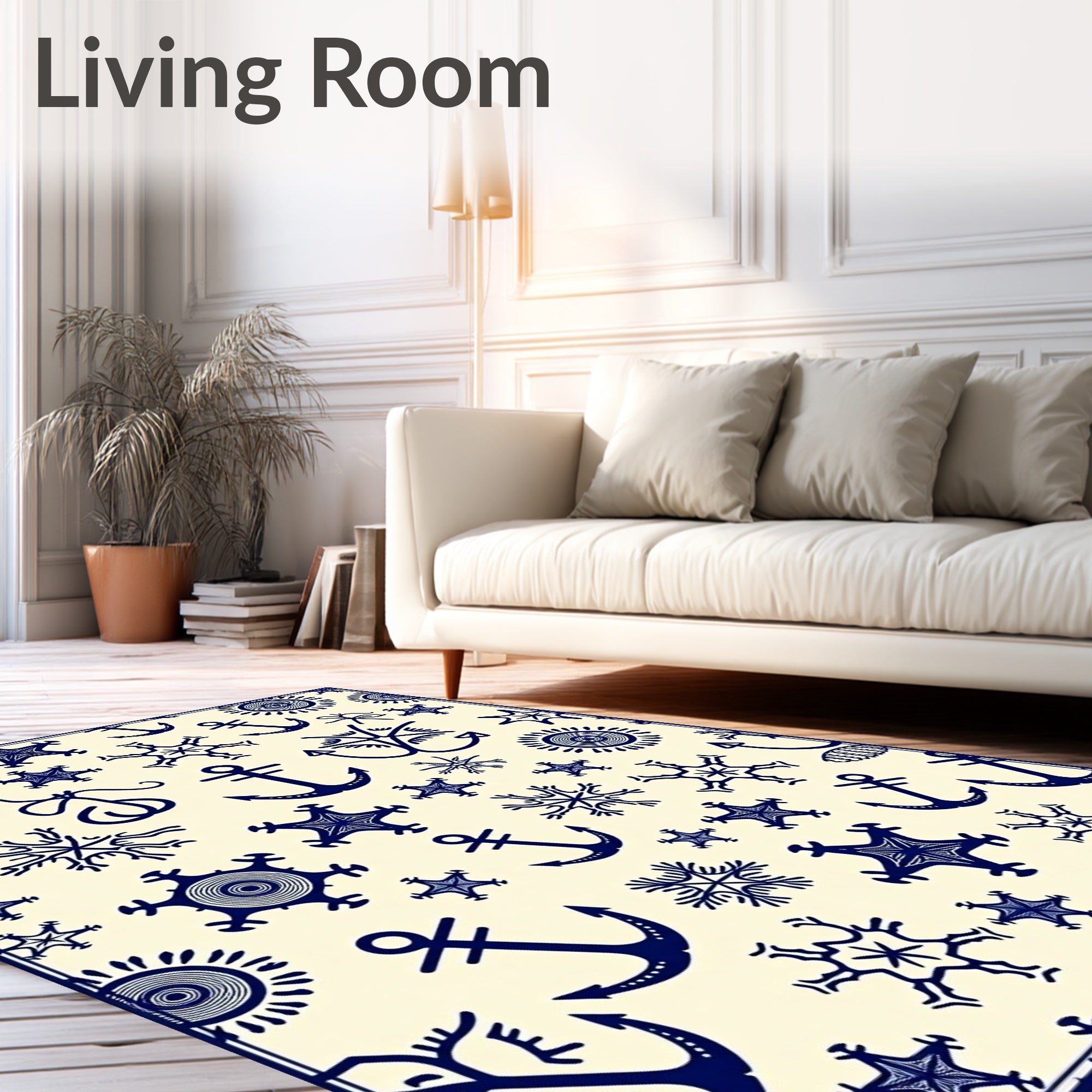 Nautical Navy Anchors Sunburst Snowflakes Rug