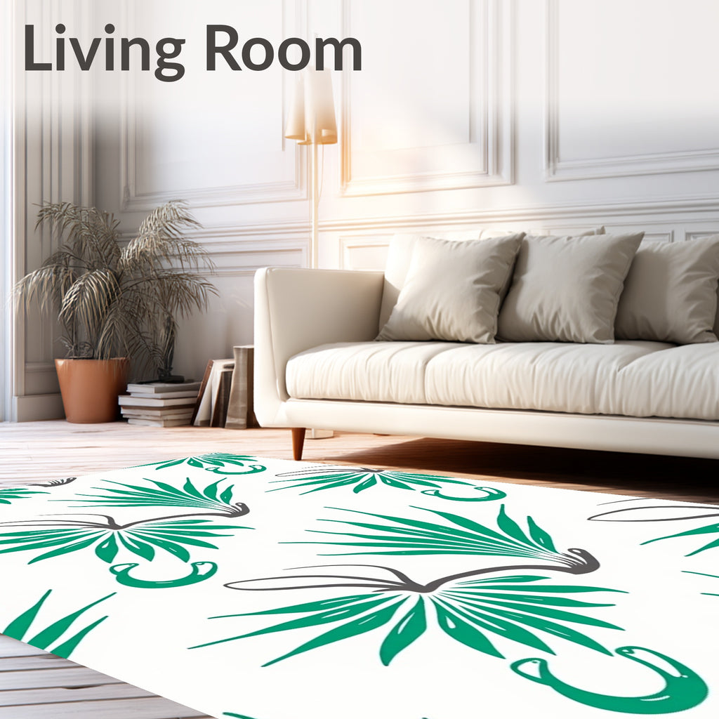 Teal Green Abstract Leafy Spray Rug