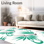 Teal Green Abstract Leafy Spray Rug
