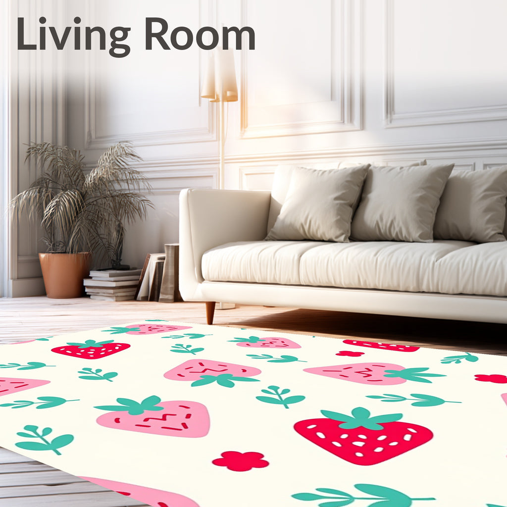 Sweet Red Pink Strawberry Foliage Sprigs Rug