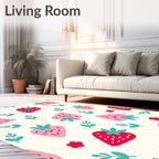 Sweet Red Pink Strawberry Foliage Sprigs Rug