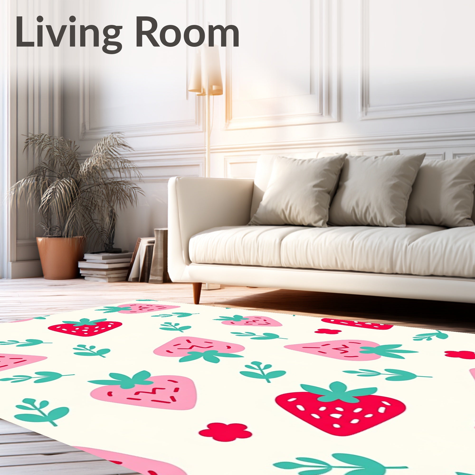 Sweet Red Pink Strawberry Foliage Sprigs Rug