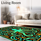 Teal Octopus Aquatic Swirls Rug