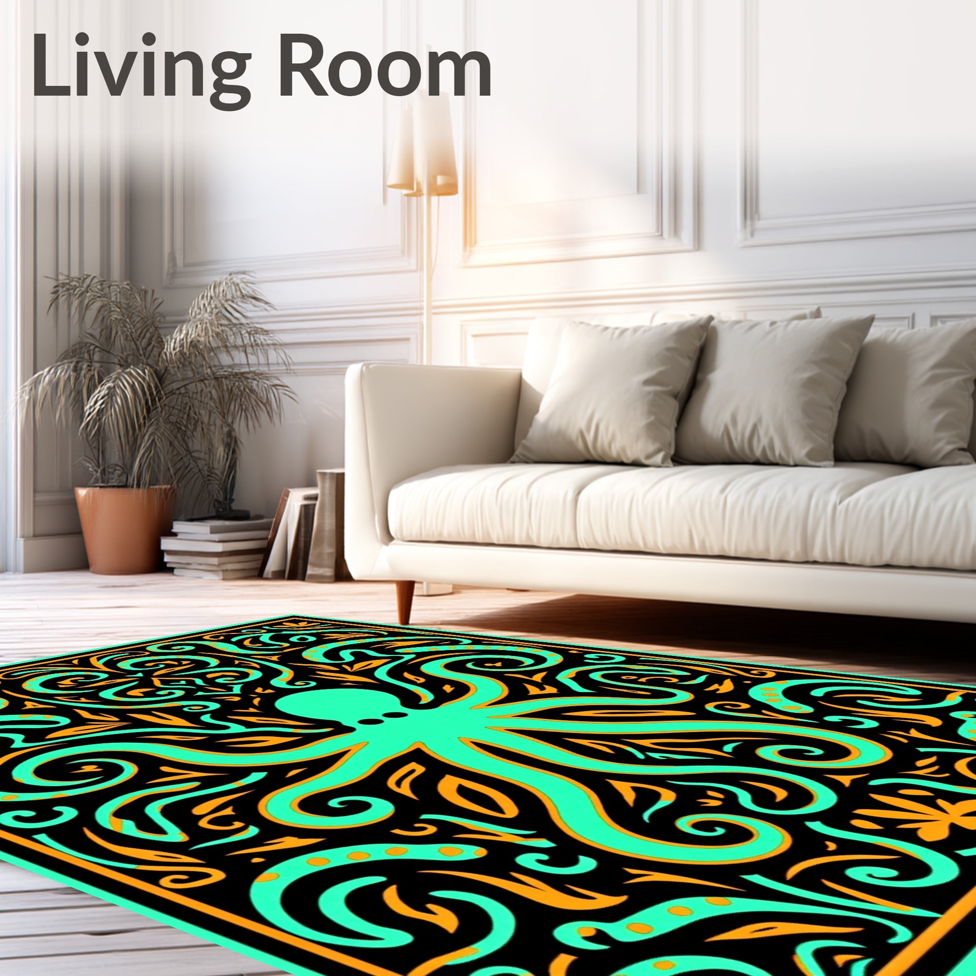 Teal Octopus Aquatic Swirls Rug