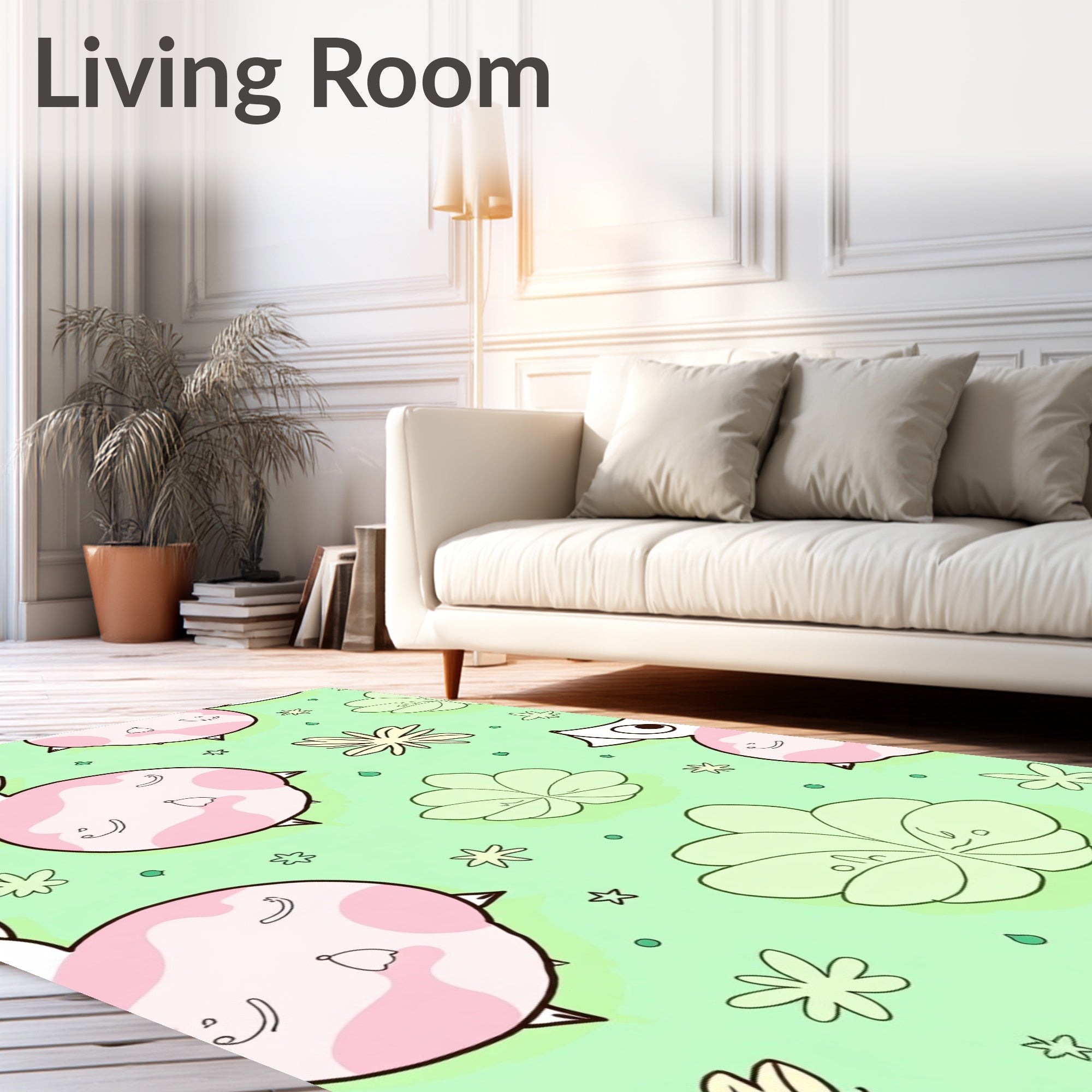 Cute Pink Fox Floral Dream Rug