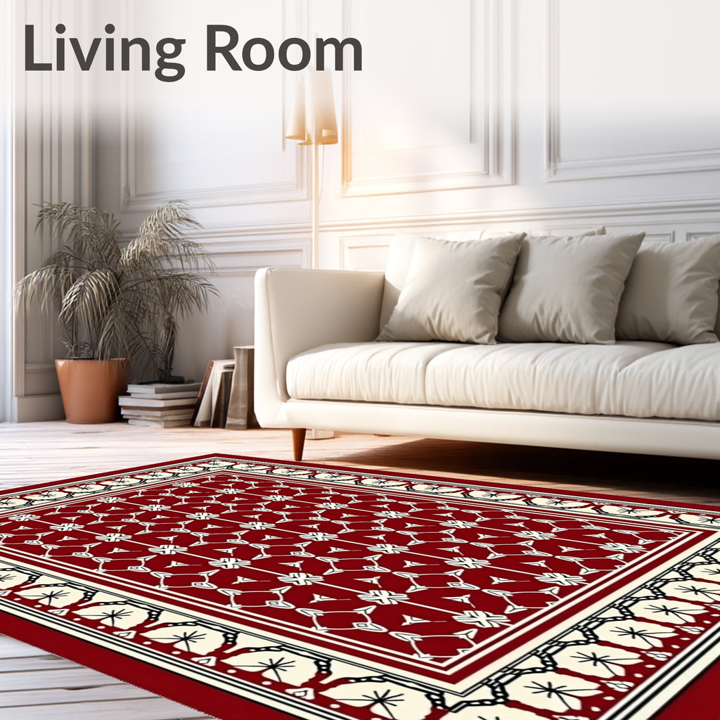 Crimson Cream Geometric Tribal Medallion Rug