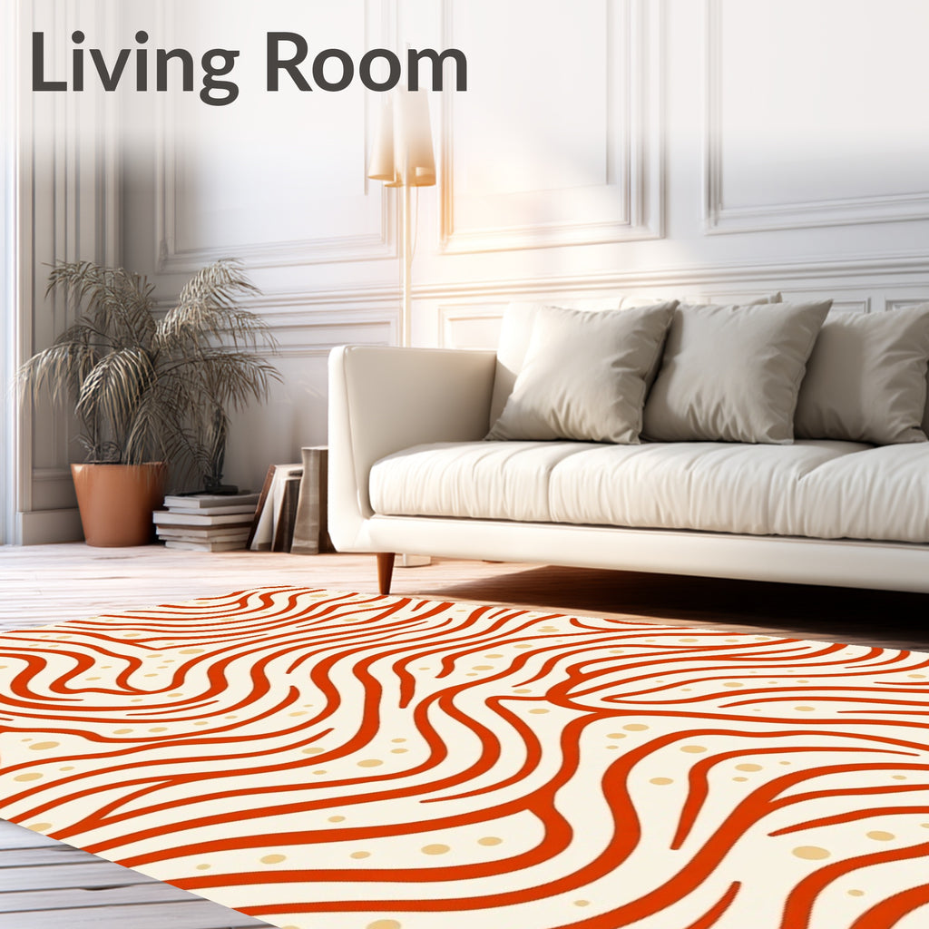 Crimson Wavy Lines Dots Rug