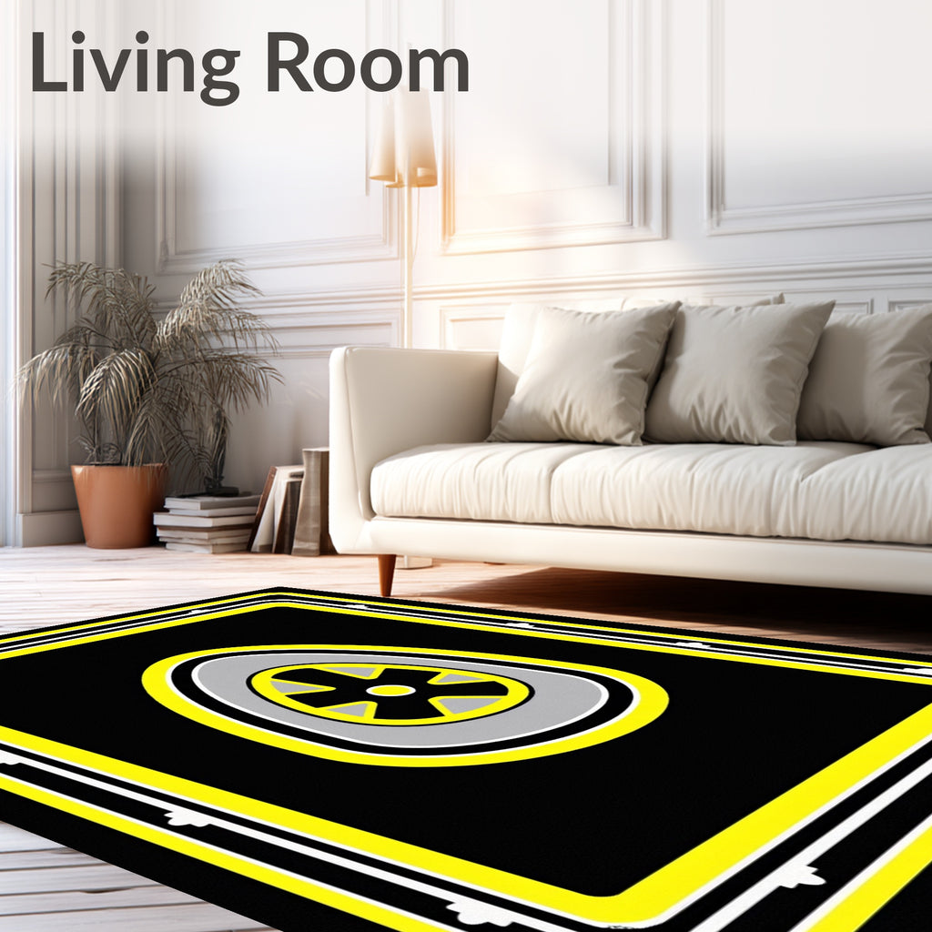 Bold Black Yellow Wheel Shape Rug