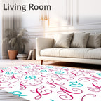 Cursive Alphabet Floral Whimsical Pink Teal Rug