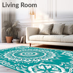Teal White Intricate Floral Medallion Rug