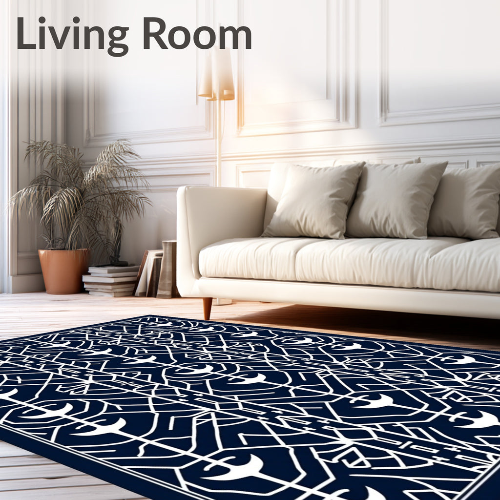 Navy White Geometric Art Deco Rug