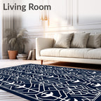 Navy White Geometric Art Deco Rug