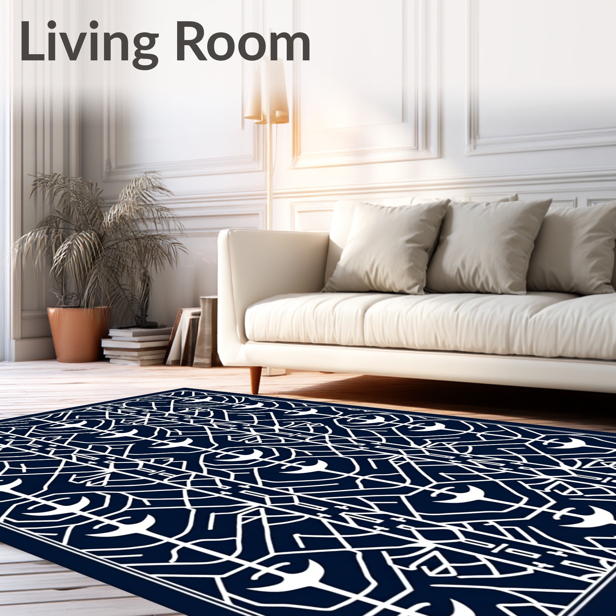 Navy White Geometric Art Deco Rug