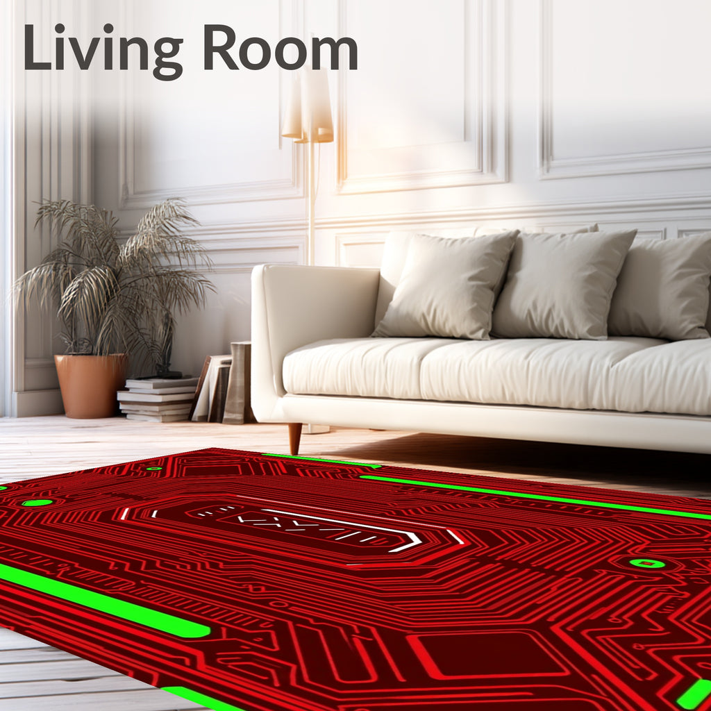 Circuitry Red Neon Geometric Rug