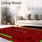 Circuitry Red Neon Geometric Rug