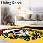 Red Rose Skull Tattoo Art Rug