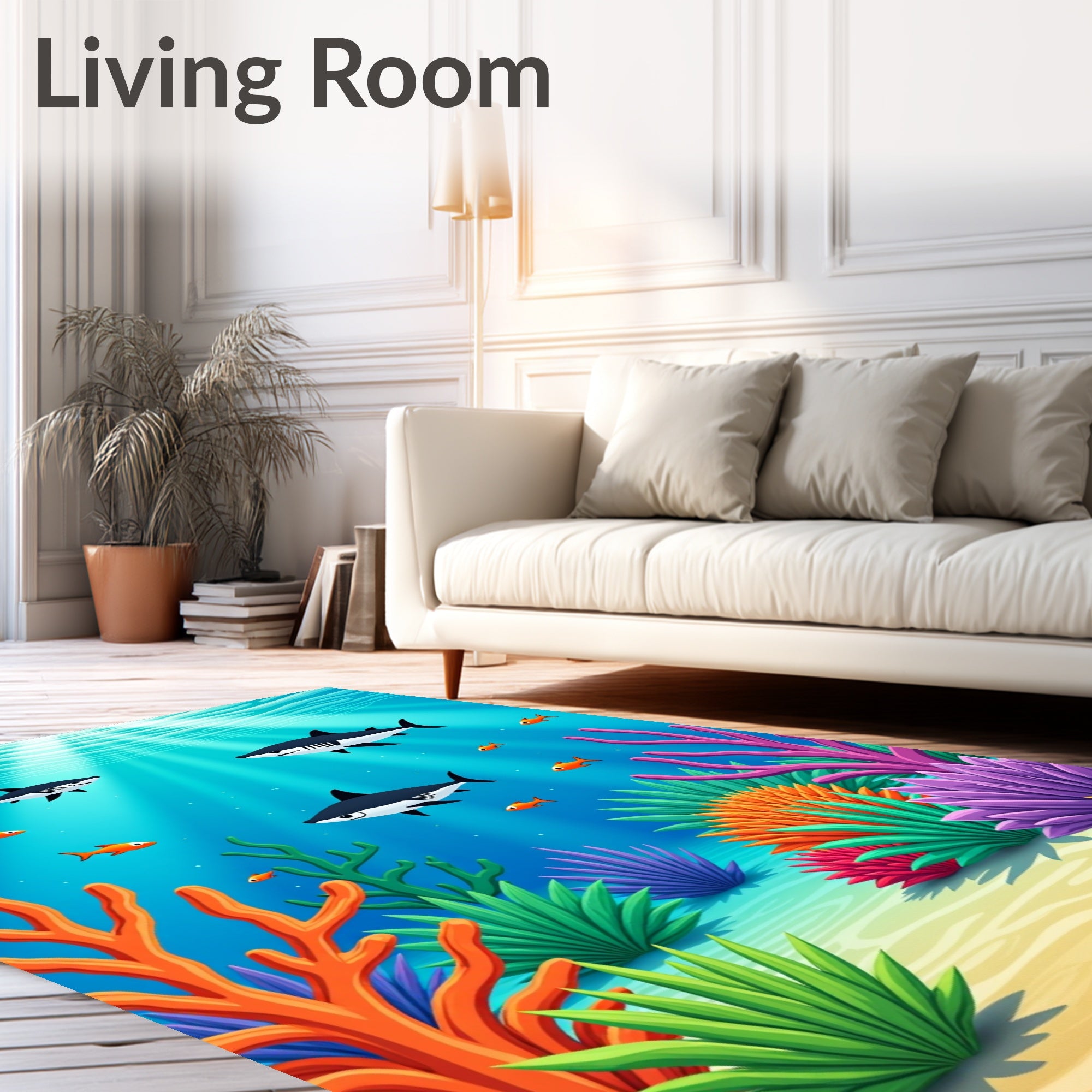 Oceanic Sharks Coral Reef Scene Rug
