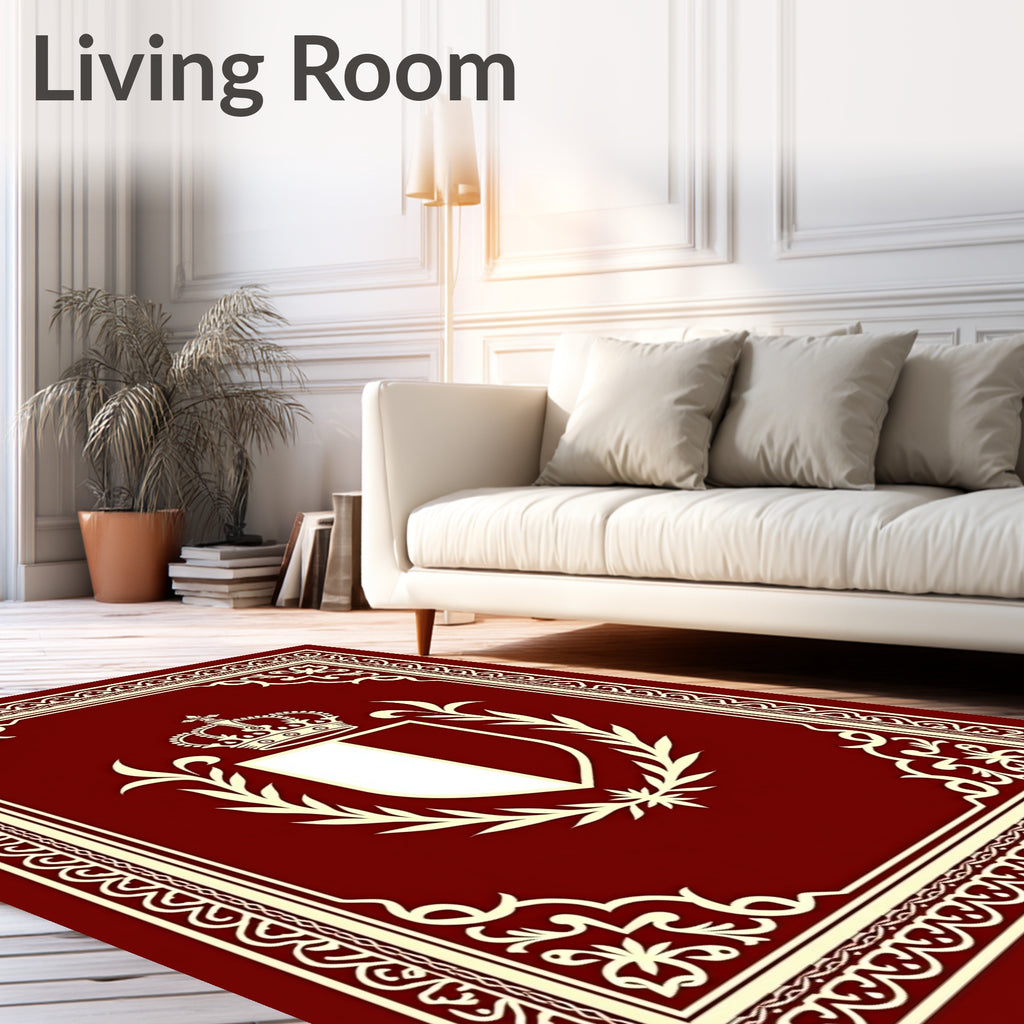 Burgundy Crowned Coat of Arms Crest Rug