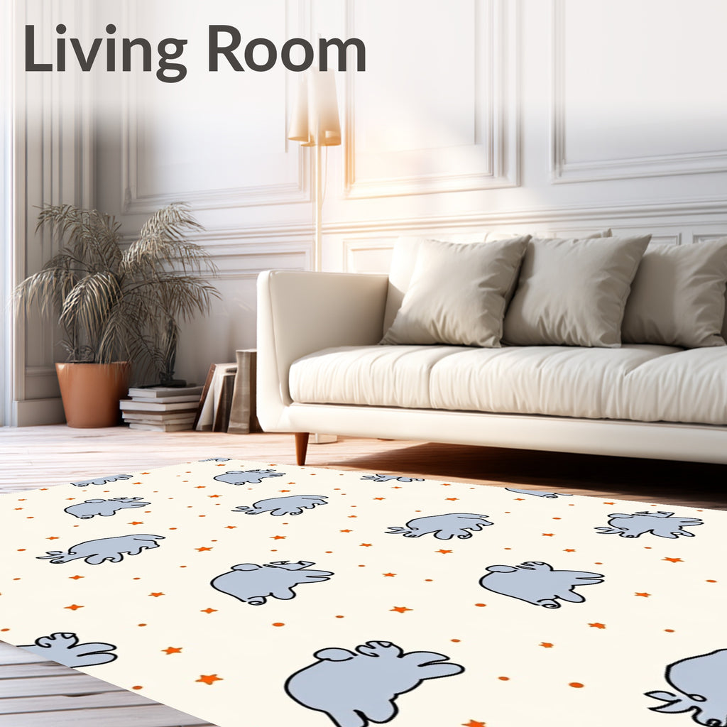 Whimsical Gray Rhino Starry Night Rug