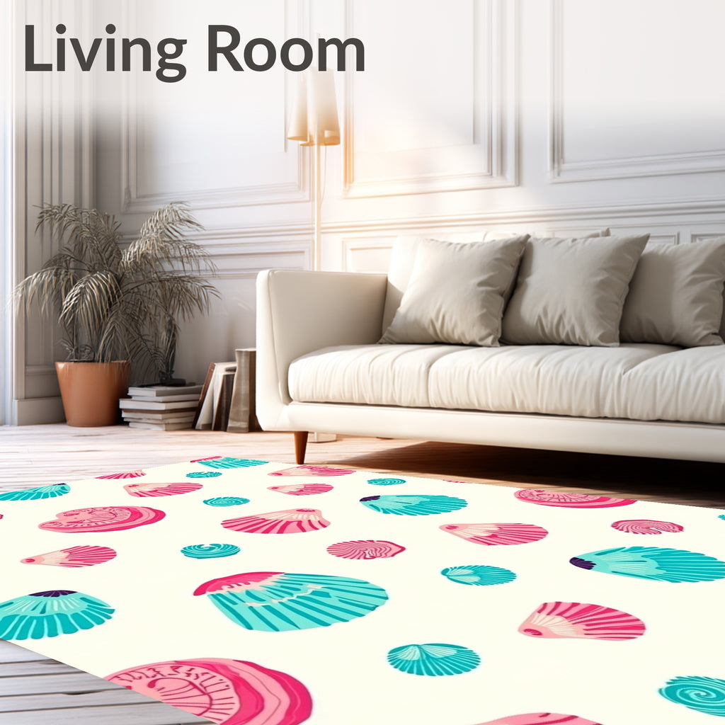 Pink Teal Seashell Collection Scatter Rug