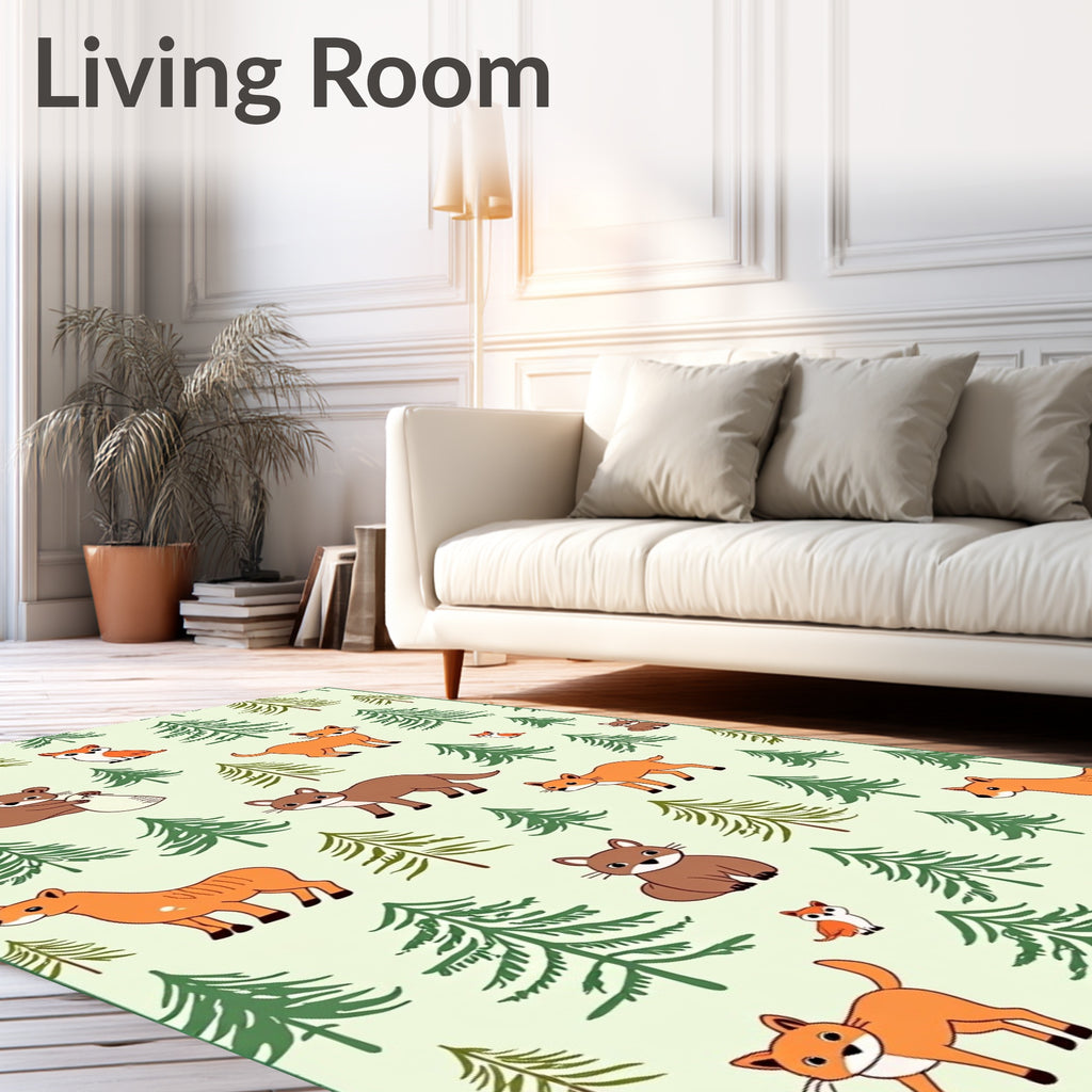 Woodland Creatures in Evergreen Forest Rug