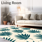 Teal Palm Frond Cream Background Rug