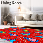 Playful Blue Pink Green Dinosaur Repeat Rug