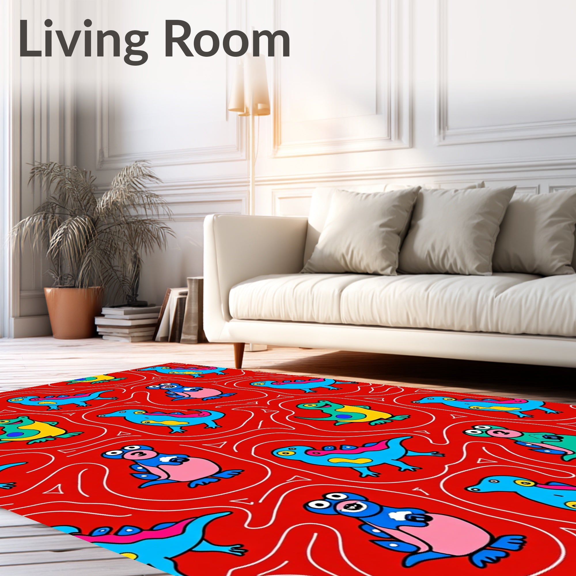 Playful Blue Pink Green Dinosaur Repeat Rug
