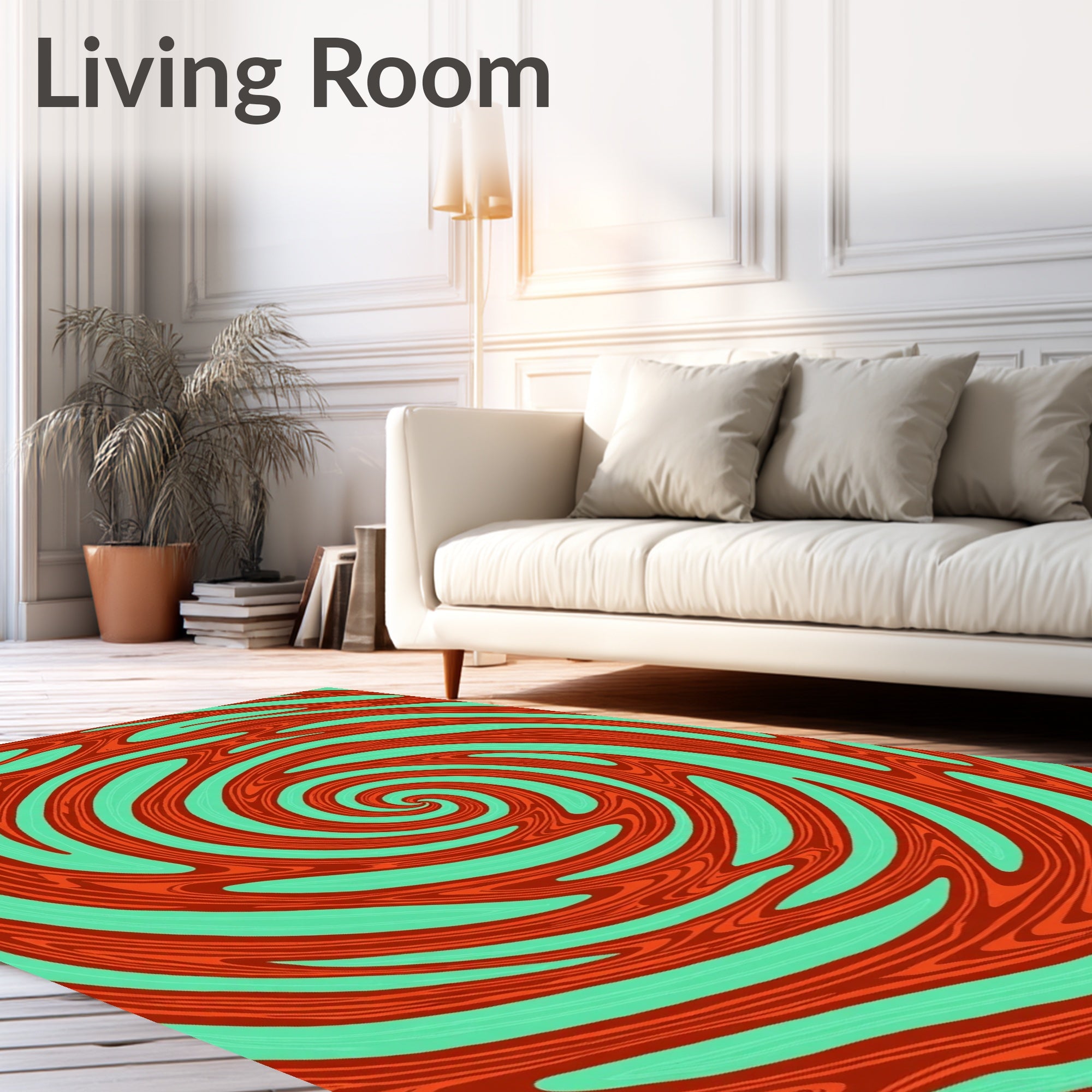 Orange Teal Swirl Vortex Rug