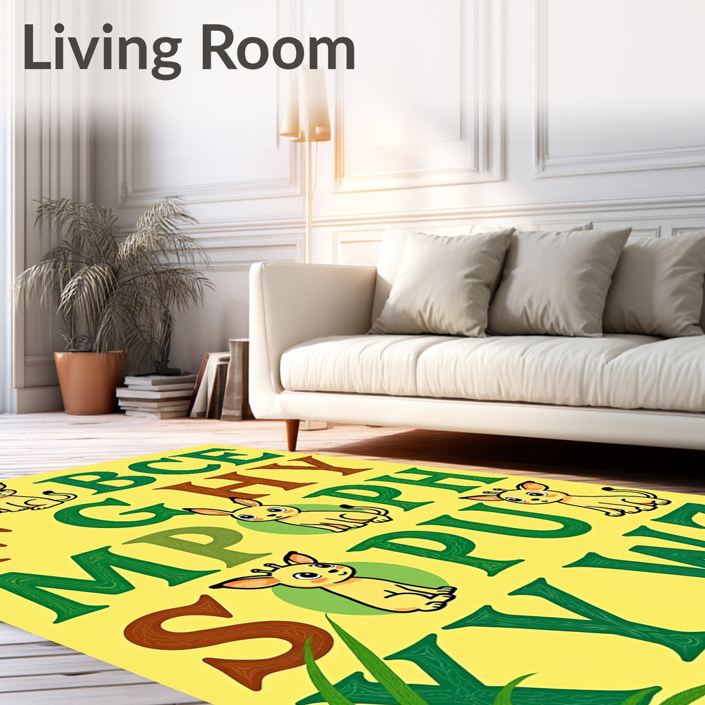 Playful Yellow Animal Alphabet Rug