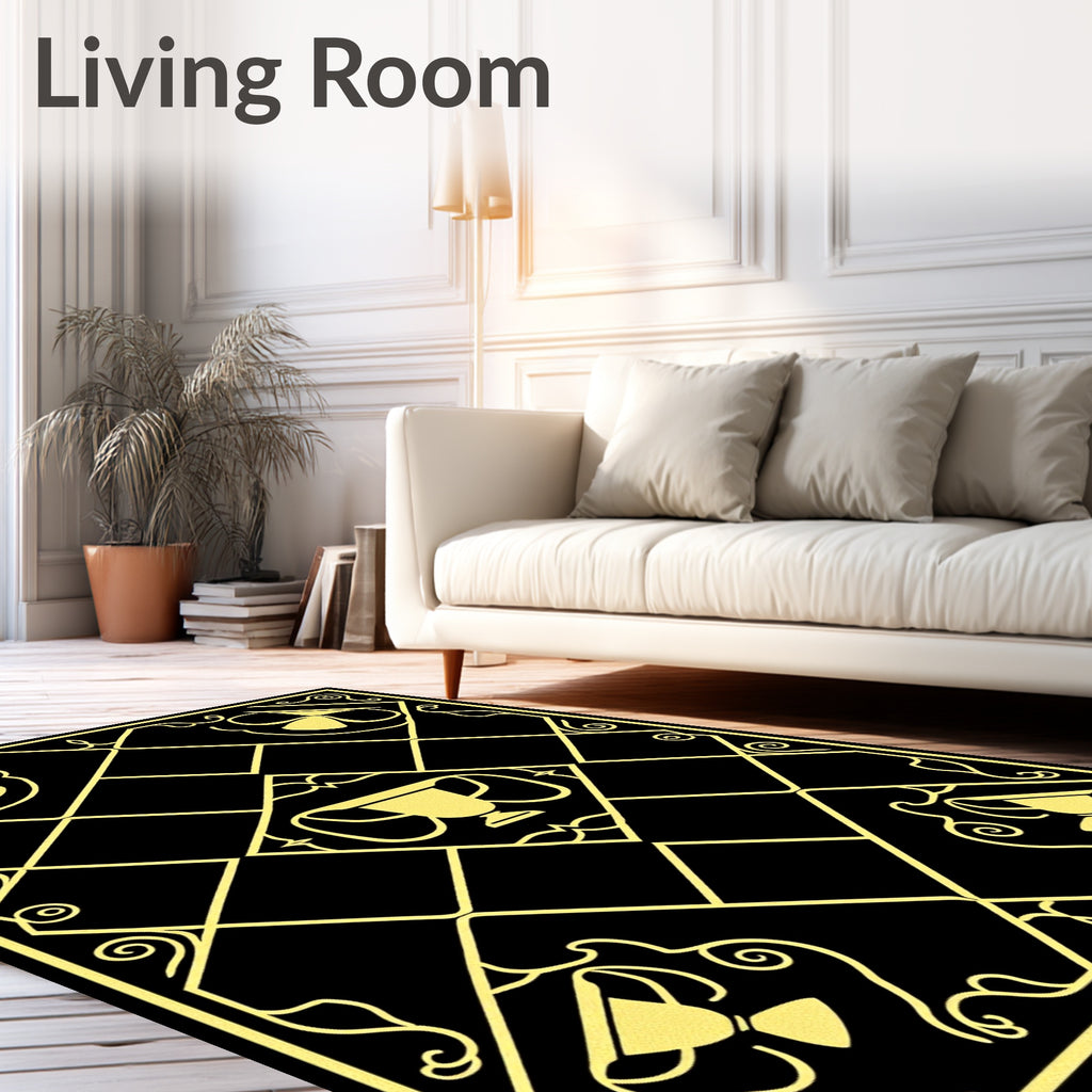 Golden Trophy Geometric Grid Rug