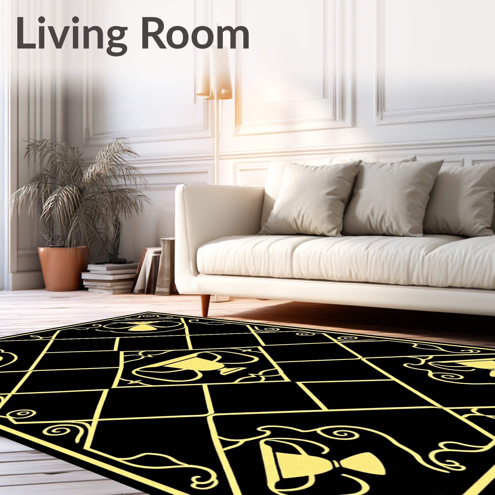 Golden Trophy Geometric Grid Rug