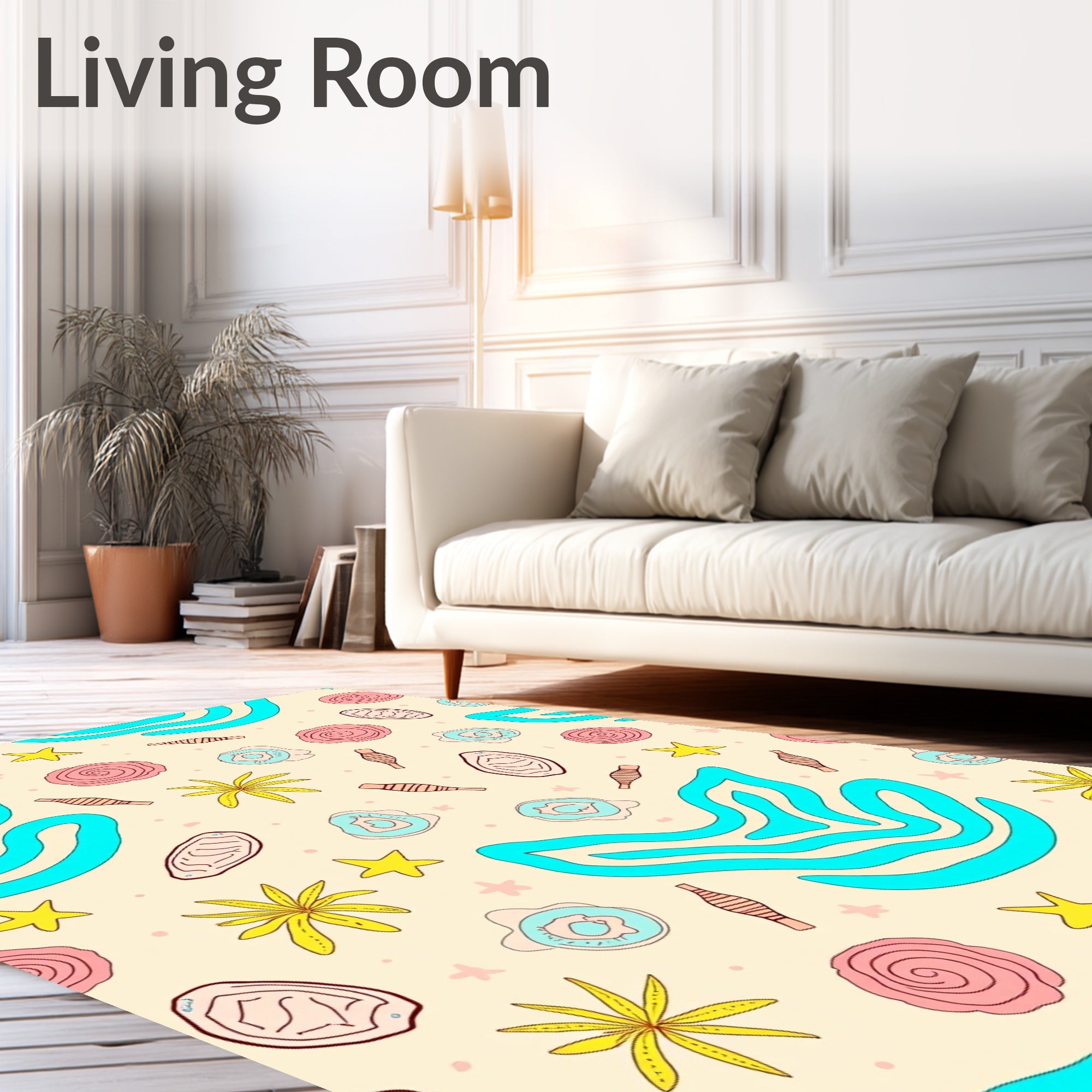 Cream Blue Abstract Organic Floral Rug