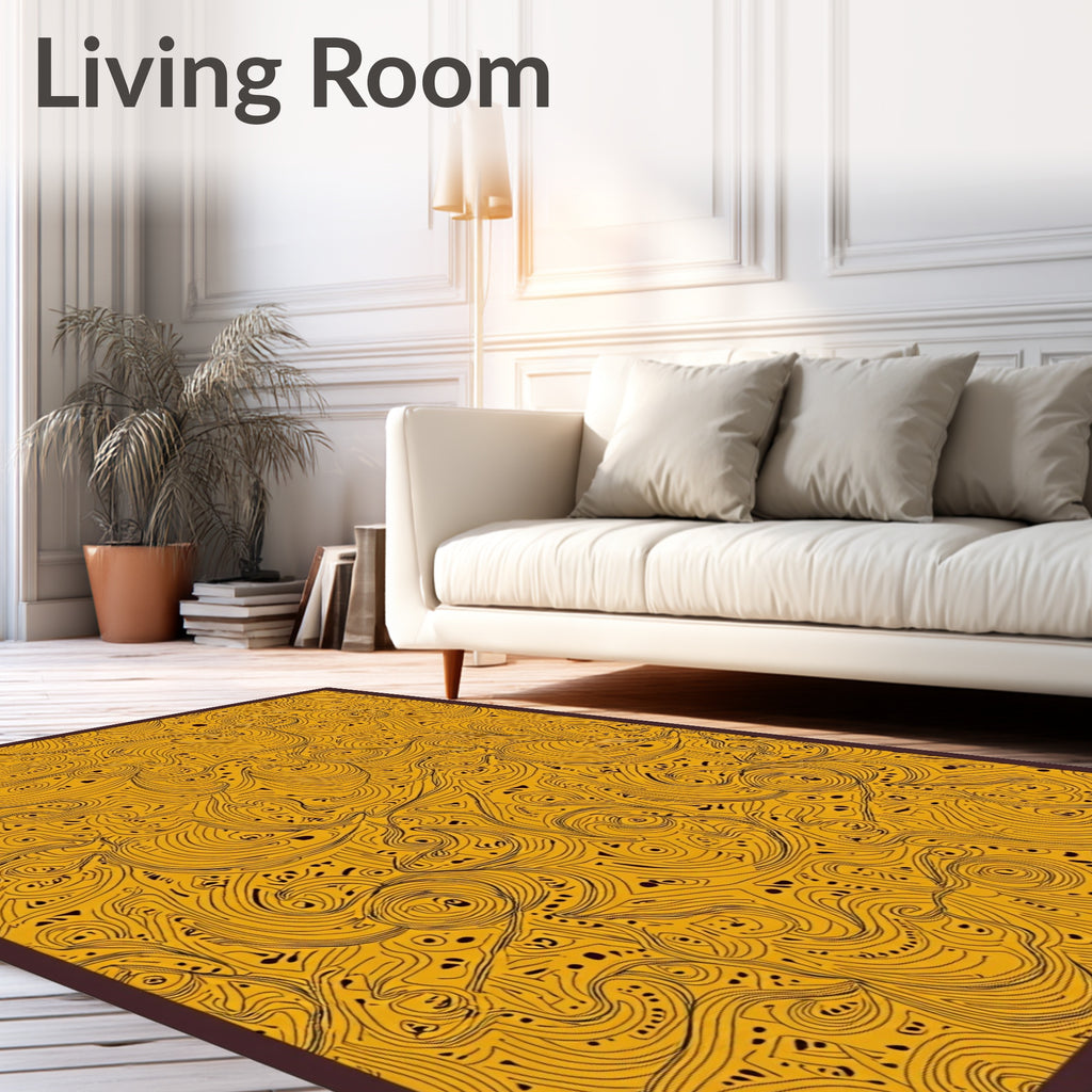 Golden Swirls Flowing Abstract Art Rug