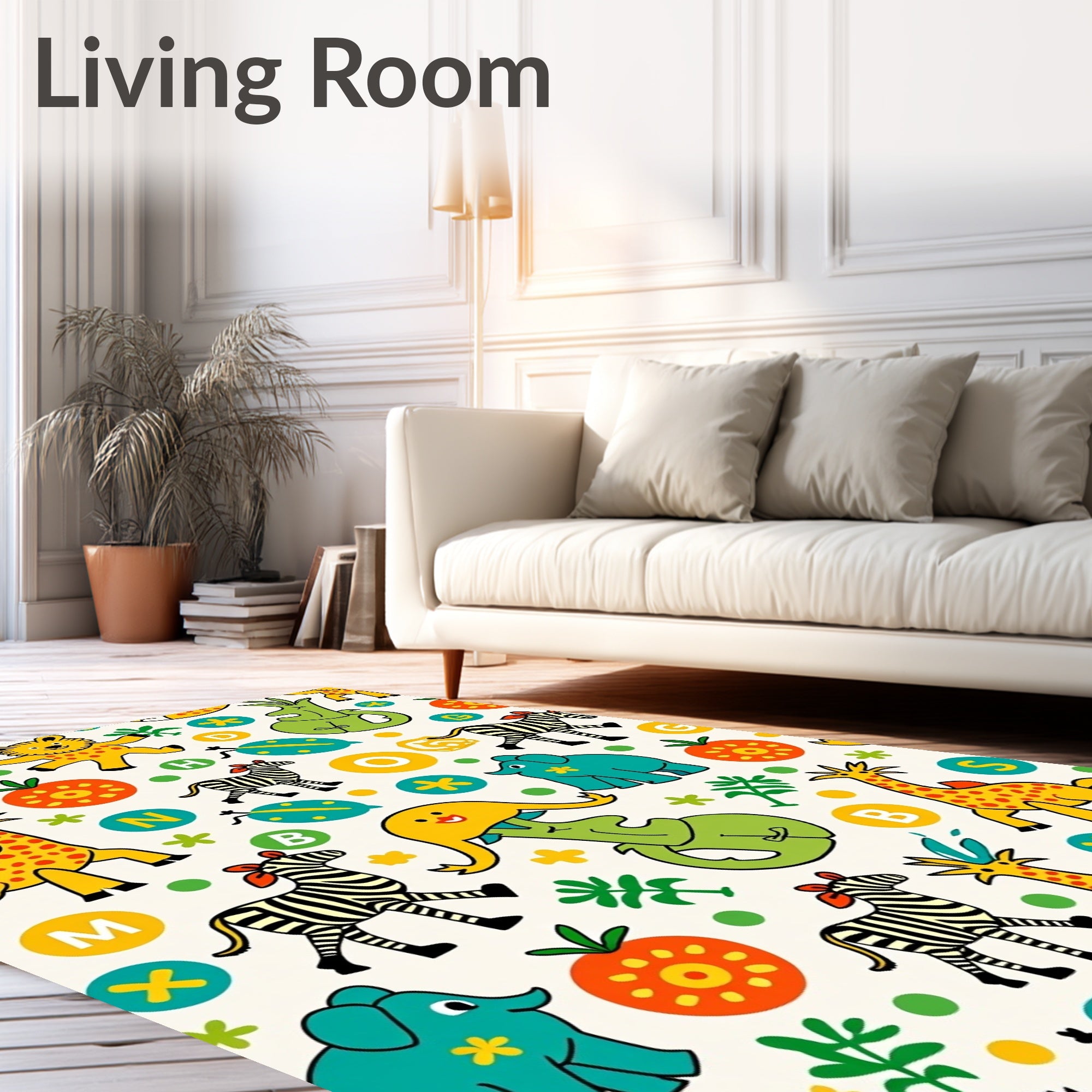 Cartoon Animals Alphabet Playful Multicolor Rug