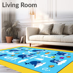 Blue Whimsical Cartoon Whale Alphabet Rug