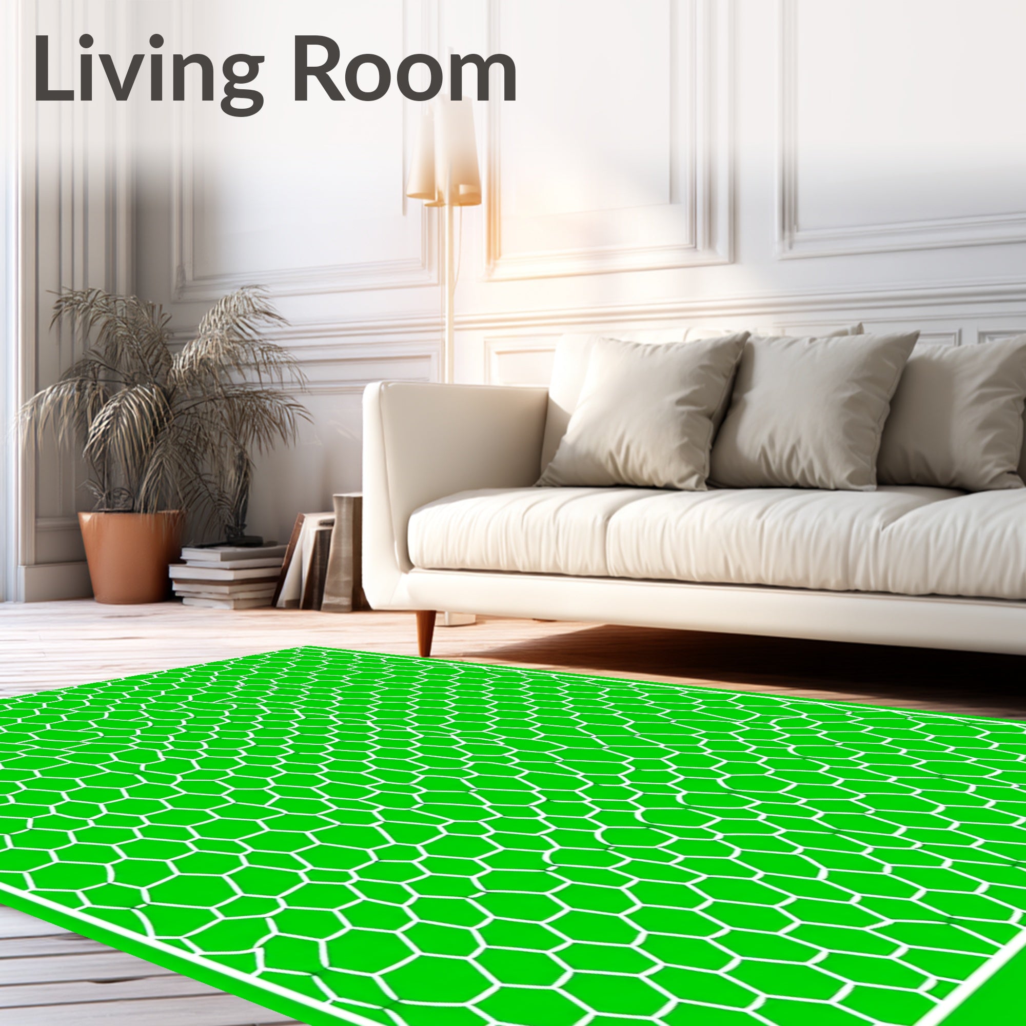 Vibrant Green Hexagonal Overlay Rug