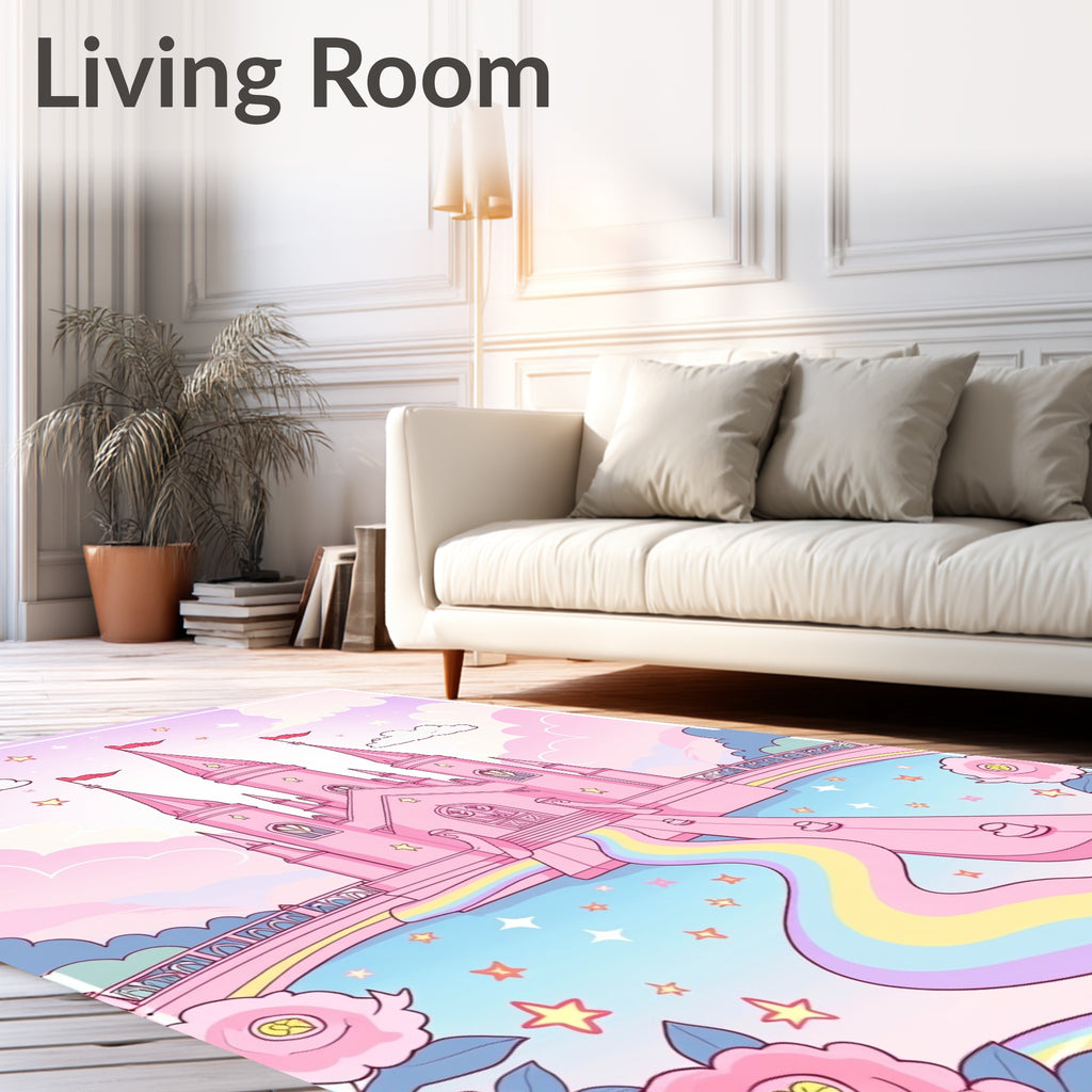 Dreamy Pink Castle Rainbow Pathway Rug