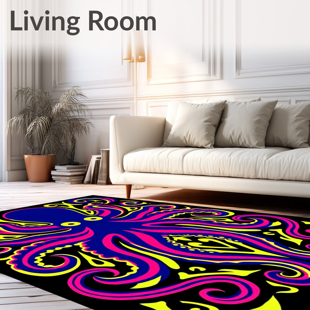 Vibrant Blue Pink Yellow Octopus Swirls Rug