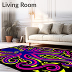 Vibrant Blue Pink Yellow Octopus Swirls Rug